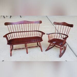 American Girl fit Vintage 1997 Windsor Style Bench & Chair 18" Doll